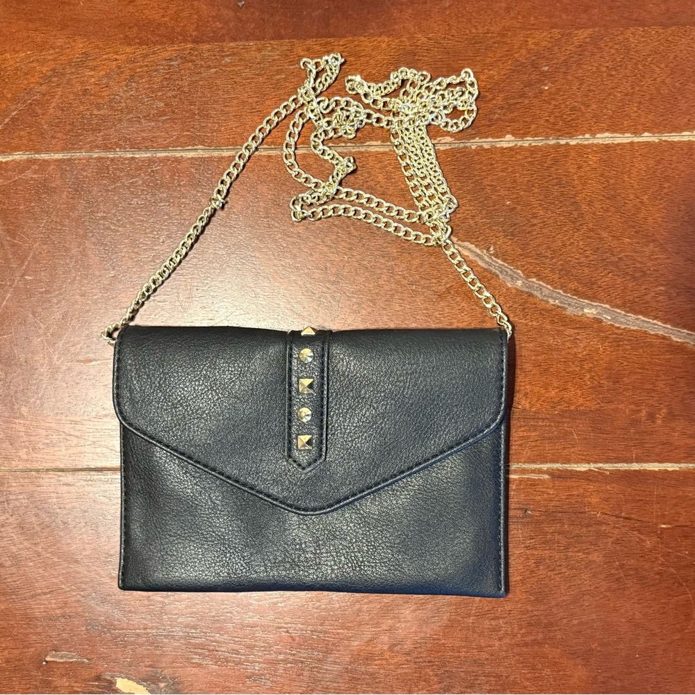 Danielle Nicole Black and Gold Clutch with Chain Strap